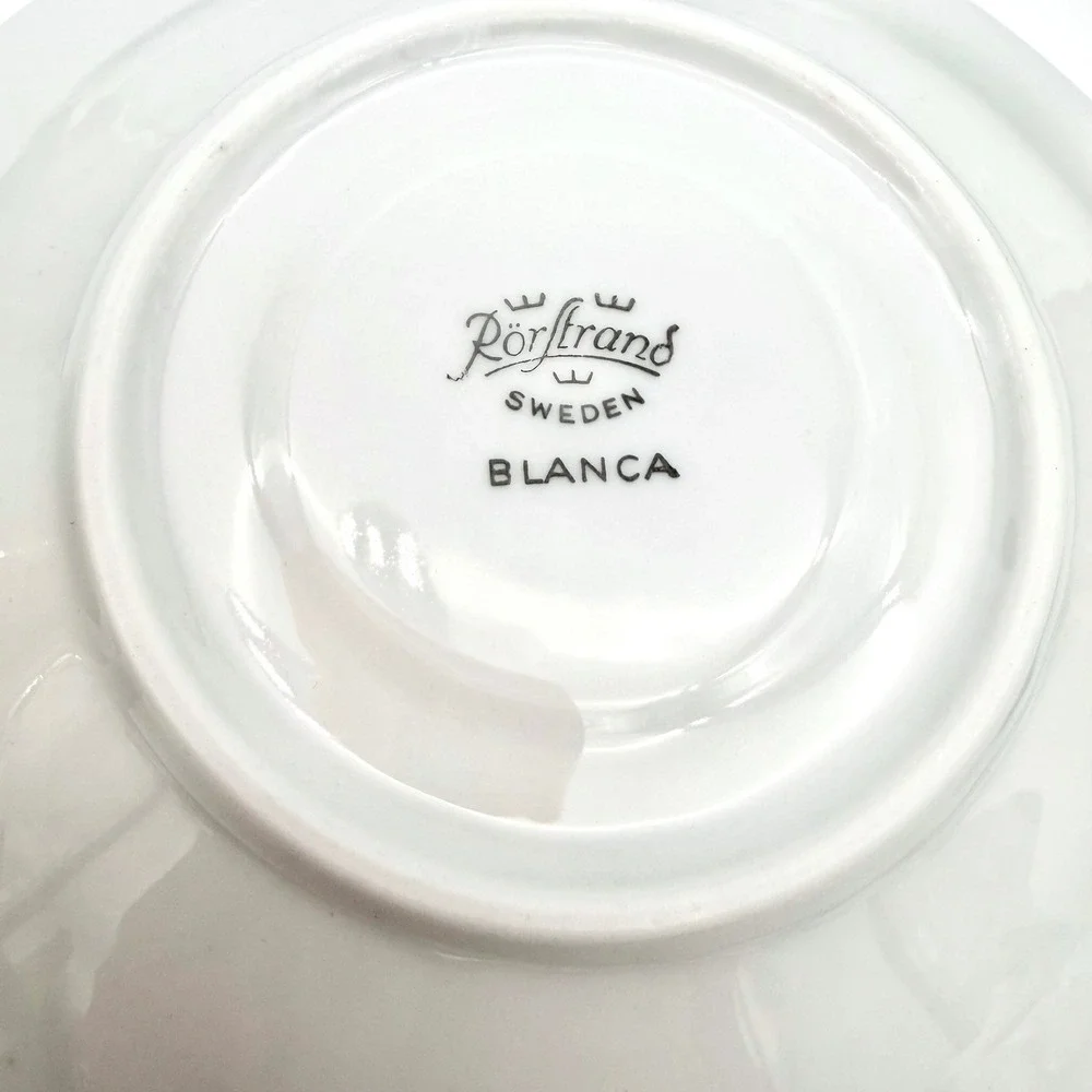 Rörstrand Blanca Set 4 Cups & Saucers 611 White Porcelain Sweden Vintage
